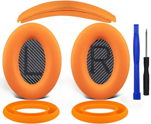 SOULWIT Ear Pads Cushions + Headband + Silicone Earpads Cover Protector, Replacement Kit for Bose QuietComfort 35 QC35, QC35 ii Over-Ear Headphones - Orange