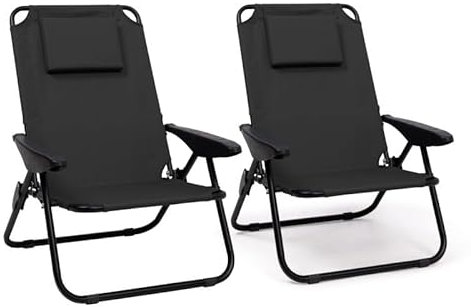 IDMarket - Set mit 2 faltbaren Strandstühlen – Gartensessel, neigbar, Rucksack, schwarz und schwarzes Gewebe