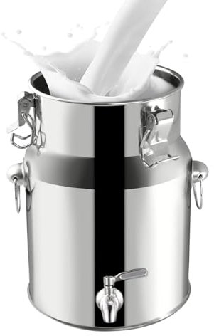 AIZYR Bidón De Leche De Acero Inoxidable Jarra De Leche Cubo para Vino con Tapa Sellada Y Grifo Jarra De Mano Contenedor para Granos para El Hogar, La Granja Y La Cocina,5L
