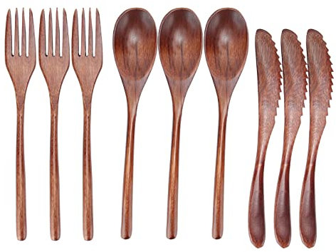 Ensemble de Couverts en Bois, Kit de Couteaux de Couteau à Couteau à Cuillère à Fourche en Bois à 3sets de Table en Bois pour Restaurant pour le café Home Cafe