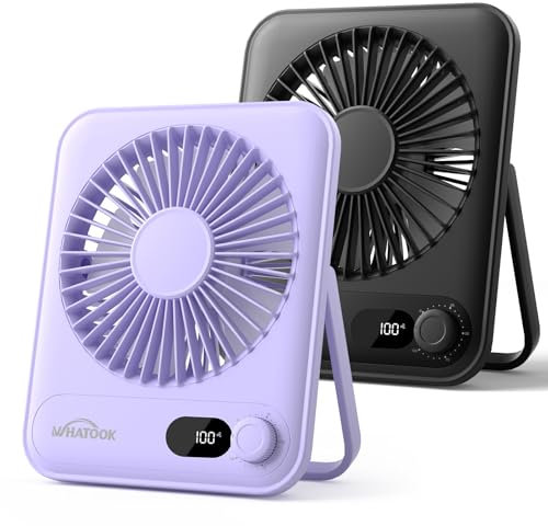 WHATOOK Lot de 2 Mini Ventilateur de Bureau USB:100 Vitesses et Batterie 5000mAh Silencieux Petit Ventilateur avec Charge Rapide USB-C, 24H Autonomie, Portatif Ventilateur Pliable Pour Bureau Voyage