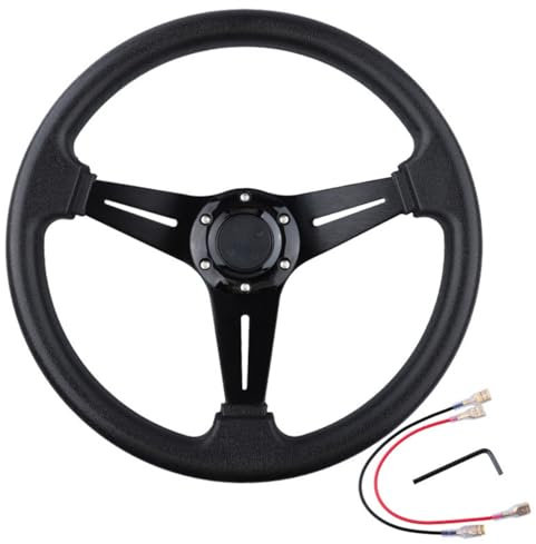 Drifting Racing Steering Wheel with 6 Bolt, Universal 14in/350mm Racing Steering Wheel with Deep Dish Design Aluminum Alloy & PU Universal Modified Wheels Adapter