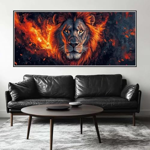 Peinture Numero Adulte Lion Grand Format 150 X 75 cm, DIY Flamme Peinture Numero Enfant avec Pinceaux, Pigment Acrylique, Peinture par Numero Adulte Kit Pour Décoration Murale Cadeau (Sans Cadre)-H943