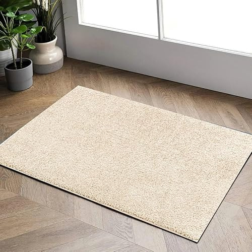Modern Soft Area Rug & Bath Mat Low-Pile, Non-Slip Carpet for Living Room, Bedroom, Bathroom Long Hallway Runner Floor Mats Door Mats Quick Dry (Beige, 50 x 80 cm)
