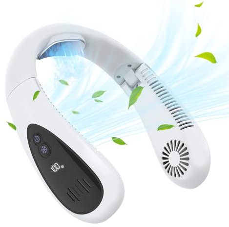 Portable Neck Fan with Cooling Plate 360°Cooling Airflow, 5500Mah Foldable Neck Fans for Women Rechargeable,3 Speeds,Bladeless Neck Fan for Indoor Outdoor Travel Sports (white)