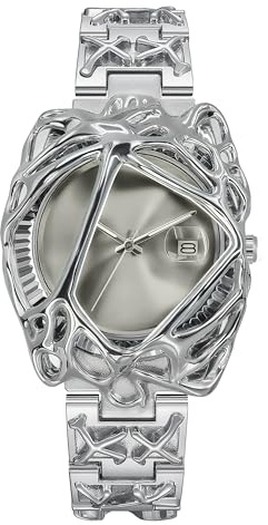 BARAMON Uhren für Herren, modisch, einzigartige Quarzuhr, Hip-Hop, Rock, Punk, Armbanduhr, lässig, coole Armbanduhren, Edelstahl, wasserdicht, Herrenuhr als Geschenk