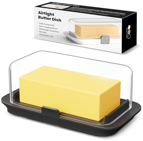 Pisol Large Butter Dish for 250g and 500g Butter, Airtight Butter Keeper with Lid Fit a Full Pound Block of Butter, Locking Butter Container for Countertop, Cat/Dog Proof, Black