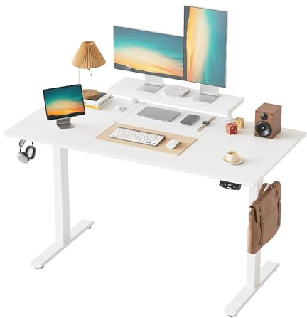 Klicelor Eletric Height Adjustable Desk, Movable Monitorstand, 140x60cm | 72-116cm Height, Standing desk with 2 Memory Buttons, Sit Stand Computer Desk for Home Office, 3 pcs Desktops, White