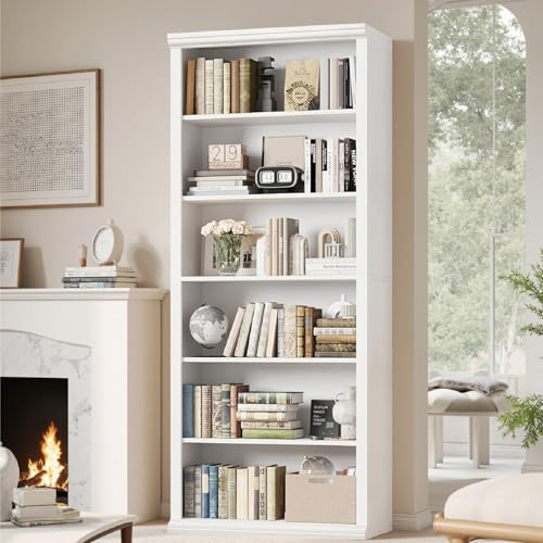 EOSVALO Bücherregal, 6 Ebenen Standregal, 70 x 29.7 x 182.5 cm | Modernes Design, Großes Stauraum für Bücher, Deko & Sammlungen, Freistehendes Regal, Für Wohnzimmer, Büro, Arbeitszimmer