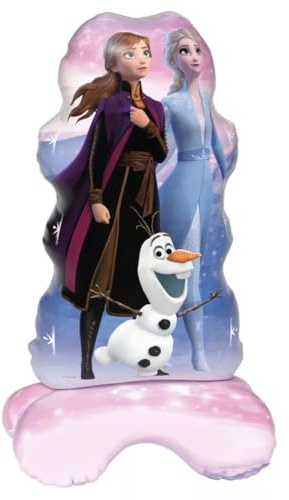 Disney Frozen 2 Stehballon – 3D Folienballon mit Anna, Elsa & Olaf | 57×103 cm | Luftgefüllt mit Strohhalm,| Stehende Deko für Kindergeburtstag & Party