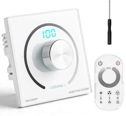 LED Dimmer Schalter, 12V/24V DC Dimmer für LED Lampen, Dimmschalter PWM mit Fernbedienung für Wohnmobil, dimmbar, Halogenlampen, Drehdimmer Stufenloses Dimmen (DIM)