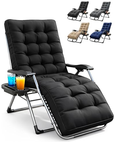 KEPLIN Square Tube Gravity Chair with Cushion 1 Pack – Extra Wide 72cm Zero Gravity Reclining Garden Chair, Reinforced Frame Supports 150kg, Locking System, Cup Holder, Foldable Sun Lounger