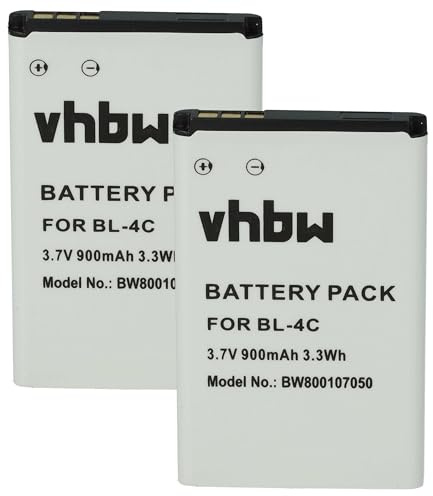 vhbw 2X Akku kompatibel mit Nokia 108 Dual SIM | 2651, 1325, 6066, 3108, 2650, 5100, 1265, 2652 Handy Smartphone Telefon (900 mAh, 3,7 V, Li-Ion)