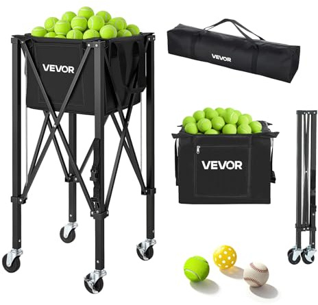 VEVOR Panier à Balles de Tennis avec roulettes, Capacité 120 Balles, Chariot Pliable Ramasse-Balles en Alliage d'Alu, Panier Portable pour Entraînement de Tennis et Pickleball, avec Sac de Rangement