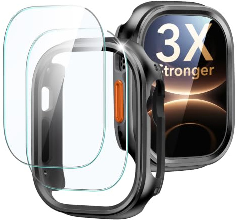 ESR Hülle mit Accessory Glass by Corning™ für Apple Watch Ultra 4/3/2/Ultra | 49mm Rundum-Schutz mit Hülle und Militär-Displayschutz. Präziser Metallrahmen für einfache Installation, Schwarz