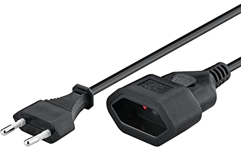 Goobay 50510 Stromkabel Verlängerung 2 polig Euro Netzkabel Eurostecker Typ C universelles Eurokabel Flachstecker Schwarz Verlängerungskabel 5m