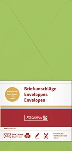 BRUNNEN 105125150 Briefumschlag (DIN lang, 110 x 220 mm, gummiert, Papier, 80 g/qm, 10 Umschläge) hellgrün