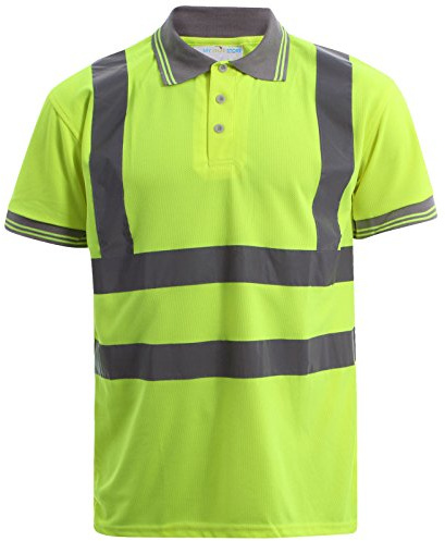 MyShoeStore Hi Viz Vis High Visibility Polo Shirt Reflective Tape Safety Security Work Button T-Shirt Breathable Top Lightweight Double Tape Workwear Plus Big Size 3X-Large - Yellow / Short Sleeve