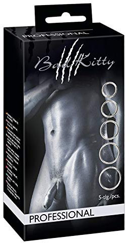 Bad Kitty Set of 5 Metal Anillo para el pene para hombres Plata 3,1-5 cm