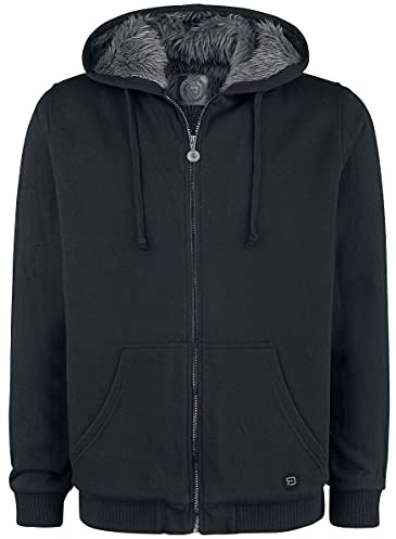 RED by EMP Herren Schwarze Sweatshirtjacke mit Fellkapuze