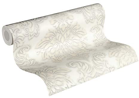 A.S. Création Livingwalls Vliestapete mit Glitter Metropolitan Stories Lizzy London Tapete mit Ornamenten barock 10,05 m x 0,53 m beige metallic weiß Made in Germany 368982 36898-2