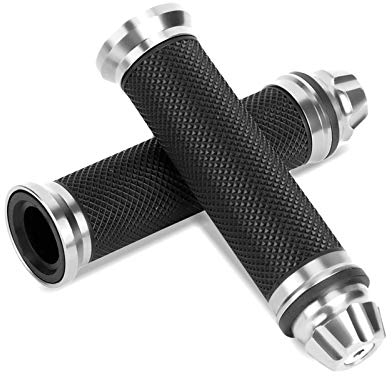 Motorrad Lenkergriffe, Aluminiumlegierung, 7/8 Zoll, Gummi Griffe, Motorrad, Fahrrad, Silber, Ersatzgriffe, Lenkerhandgriffe, Motorradfahrer, Fahrradfahrer(Silber)