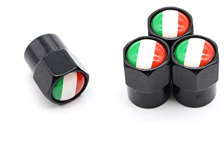 4 Teile/Satz Aluminiumlegierung/Kupfer Italien Nationalflagge Reifen Ventilschaftkappe Reifen Radschaft Luftventilkappen für Auto Autos (Schwarz)