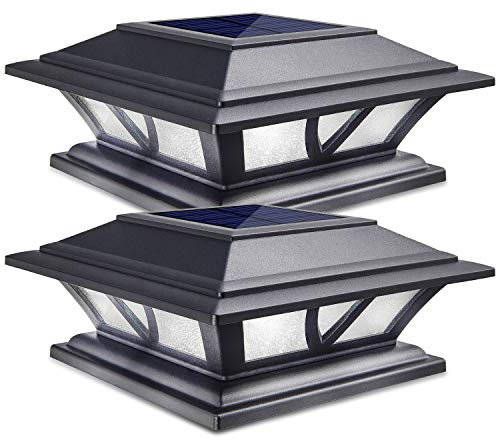 SIEDiNLAR Solar Post Lights Outdoor 2 Modes LED Deck Fence Cap Light for 4x4 5x5 6x6 Posts Patio Garden Decoration Warm White/Cool White Lighting Black (2 Pack)