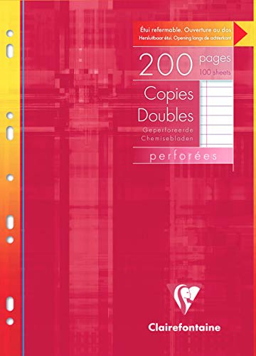 Clairefontaine 4715C - Packung, mit 200 Seiten Klausurbogen (Doppelblätter) DIN A4, 21x29,7cm, 9-fach gelocht, 90g, liniert mit Rand, Weiß, 1 Pack