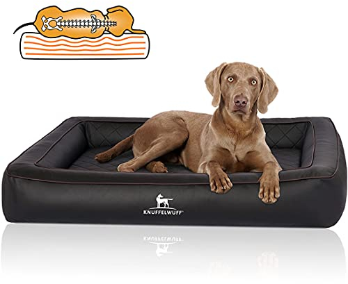 Knuffelwuff Orthopädisches Hundebett aus Laser gestepptem Kunstleder Hampstead XL 105 x 80cm Schwarz