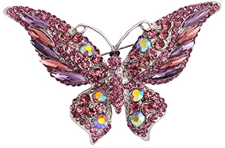 Broche Papillon Cristal Broche Vêtements Strass Ornement Bijoux Vintage de Femmes Cadeau pour Anniversaire Fête (rose)