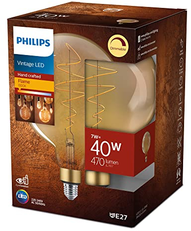 Philips ampoule LED Globe Giant G200 Vintage Filament E27 40W Claire Ambrée, Compatible Variateur, Verre
