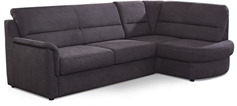 Cavadore Ecksofa Paris mit Federkern / Kleines L-Sofa mit Vorziehsitz, Bettkasten und Ottomane / 243 x 87 x 155 / Dunkelgrau