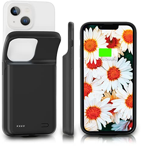HUOBAO Battery Case for iPhone 13 mini (5.4, 6000mAh),15W Fast Charger Ultra-Slim Portable 360° Protective Charging Case, Rechargeable Smart Extended Battery Pack for iPhone 13 Mini/12 mini, Black