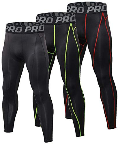 YUSHOW Lot de 3 Caleçon Long Homme Thermique sous-Vêtement Chaud Collant Homme Hiver Legging Doux et Léger-Noir+Ligne Rouge+Ligne Verte-L