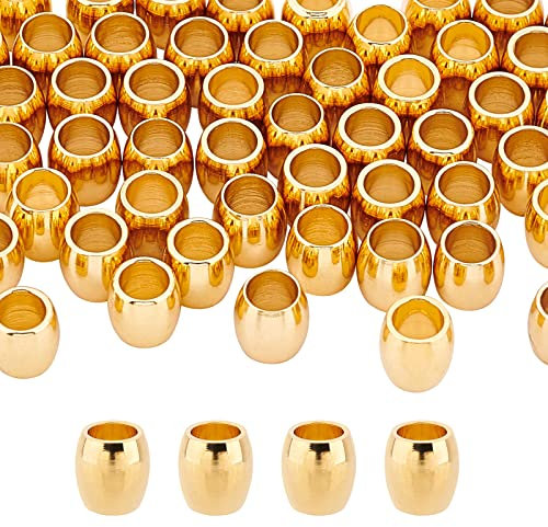 DICOSMETIC 50 Stück Perlen Barrel, goldfarben, Perlen aus Edelstahl, europäische Abstandsperlen, großes Loch, Perlen, 4 mm, Abstandshalter, Perlen für die Herstellung von Schmuck DIY