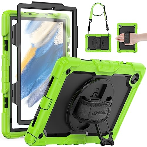 SEYMAC Custodia per Samsung Galaxy Tab A8 10,5 '' 2022 (SM-X200/SM-X205/SM-X207), Custodia con Pellicola Proteggi Schermo, Cinturino da Polso Girevole 360 e Supporto, Tracolla, Portapenne, Verde