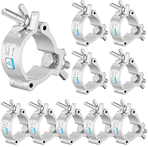Truss Clamp Stage Lights Clamp, 10PCS WorldLite TUV Premium 50mm / 2 Inch Lighting O Clamps, Fit for 48-52mm OD Tubes, 100KG Load Capacity LED PAR Light Moving Head Lighting Hooks