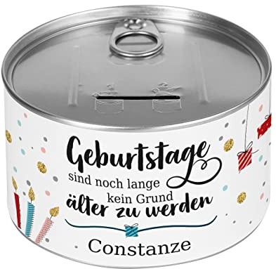 Herz & Heim® Spardose Konserve Geburtstag personalisiert Kein Grund älter zu Werden