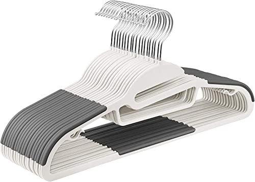 Addis Non Slip Plastic Clothes Hangers 42cm, Pack of 20, Strong durable capacity, for all garments coats shirts suit jackets trousers, White Grey, One Size