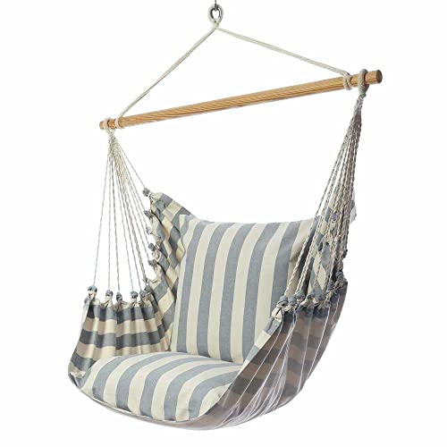 HOBEA-Germany Hängesessel, Vintage Hängestuhl Boho-Look, Hängeschaukel Fransen Uni Deluxe (Ostsee)