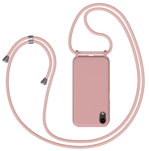 Coqinen Custodia con Collana per iPhone XR, Cover Morbido TPU Silicone con Cordino, Antiurto AntiGraffio Tinta Unita Stylish Case Bumper con Laccio Tracolla, Rosa