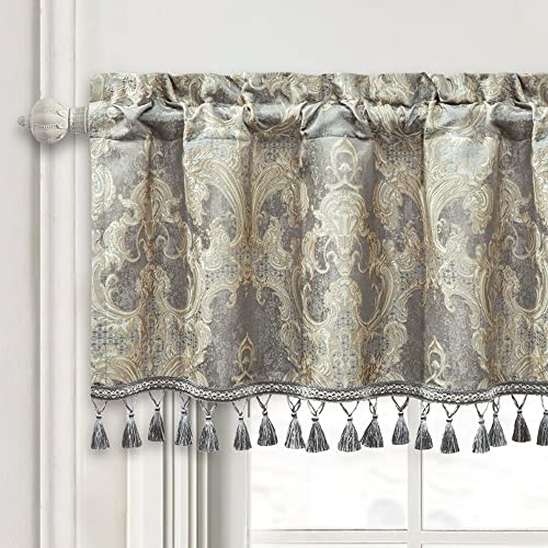 TOPLUXE Scheibengardine, Kurzstore für Schlafzimmer Esszimmer Wohnzimmer Küche, Damast Volant für Fenster 137x46 cm 1 Stück (Hellgrau)