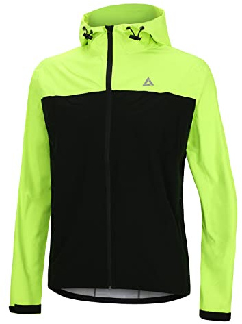 Airtracks Herren Fahrrad Regenjacke mit Kapuze Pro Line - Fahrradjacke - Radjacke - Laufjacke - Wasserdicht - Winddicht - Atmungsaktiv - Reflektoren