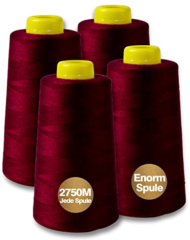 NäHgarn Overlockgarn 100% Polyester Burgund - Set für Overlock-Nähmaschine mit 4 Zwirn Reißfest Nähmaschinengarn Thread - 40/2 Je 2745 M, Insgesamt 11000m
