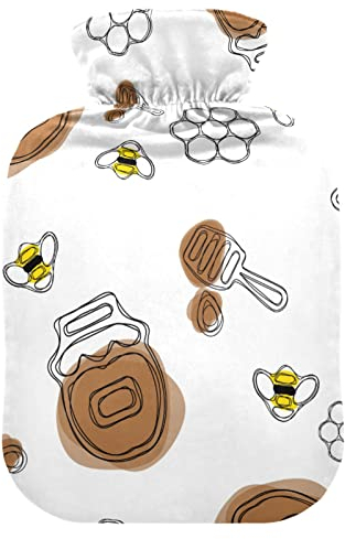 Wärmflaschen mit Bezug Bienenhonig Dipper Waben Wärmflasche für Schmerzlinderung, Krämpfe Verletzungen, Wasserheizkissen 2 Liter