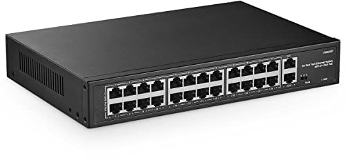 YuLinca 24 Port PoE Switch, 10/100Mbps PoE+ Ports, 2 Gigabit Ethernet Uplink, IEEE802.3af/at, Max 300W, VLAN & PoE Extend 250m, RackMount Fanless Unmanaged Ethernet Switch