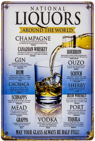 LUCKYLINDE – 30 x 20 cm Blechschild – Bar, Restaurant, Pub, Partykellder Deko Schild, Cocktail Übersicht Tafel - Liquors (blau)