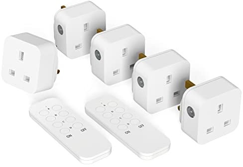 Remote Control Plug Socket, Wireless Light Switch, 5 Pack Sockets and 2 Remote