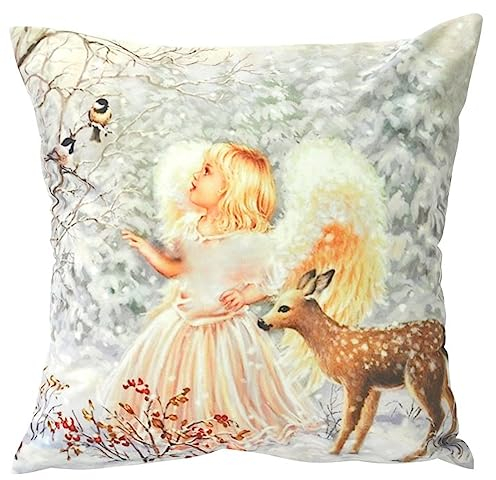 Espamira Kissenhülle Weihnachten 40x40 cm Engel REH Winter Sofakissen Kissen Dekokissen Kissenbezug Weihnachtsdeko